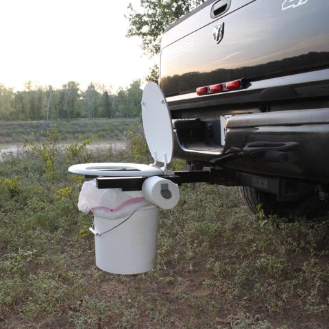 Trailer Hitch Mounted Toilet Seat on black truck