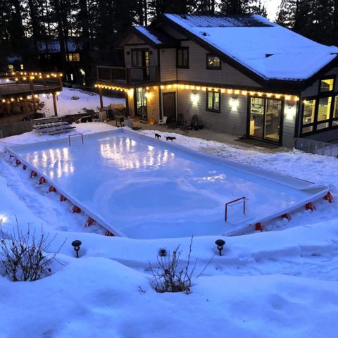Backyard Ice Rink A backyard ice rink at night