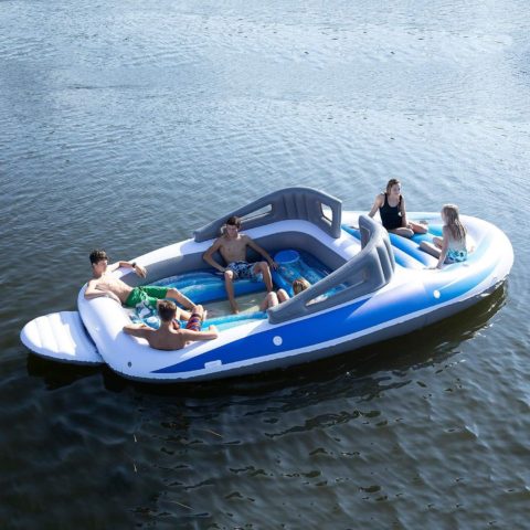 six teens on an inflatable party boat.