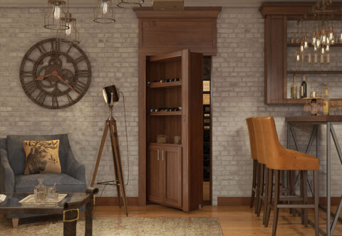 This Hidden Door Bookcase an oak hidden door bookcase in a living room